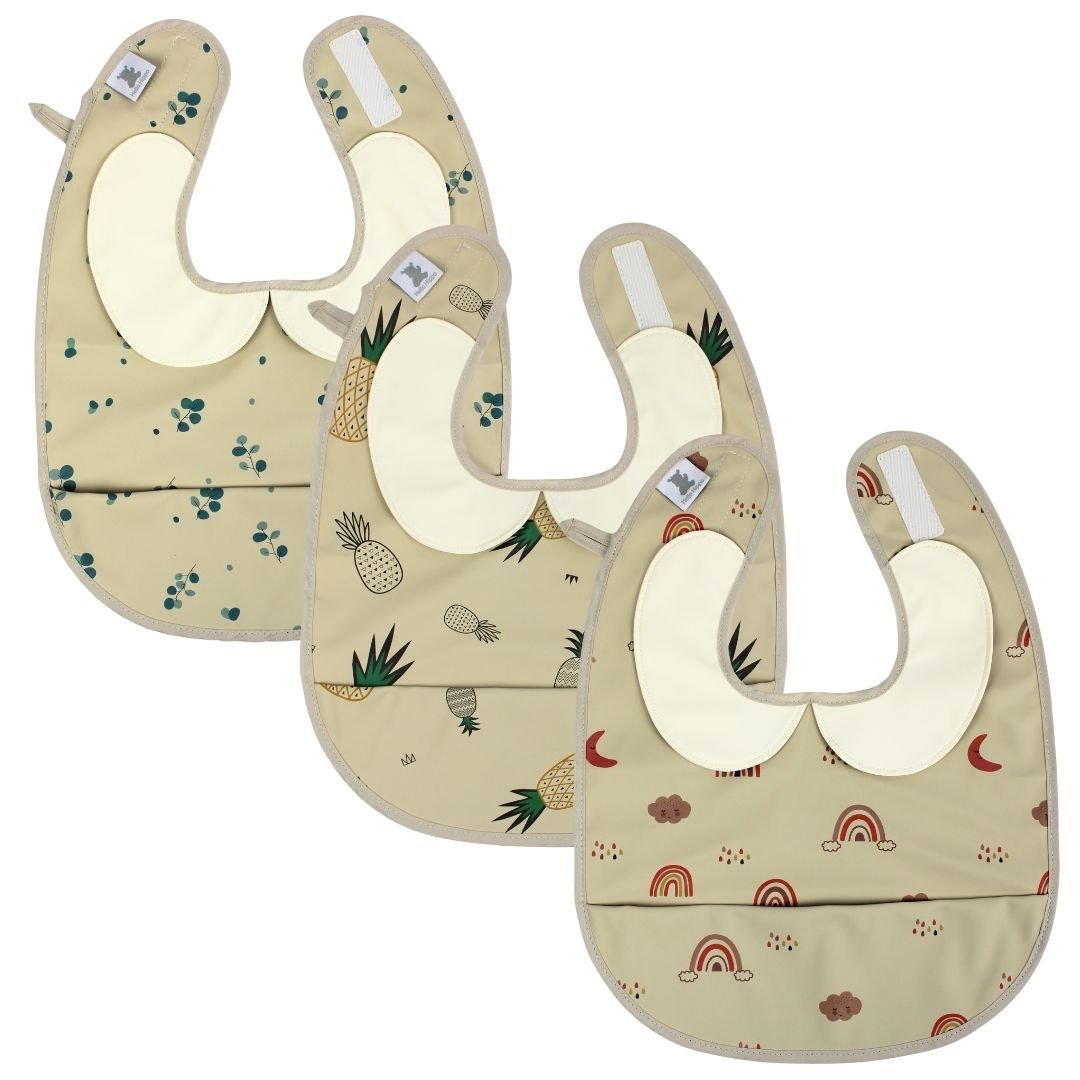 Pack de 3 Baberos Impermeables con Cuello Peter Pan y Bolsillo Recoge-Migas