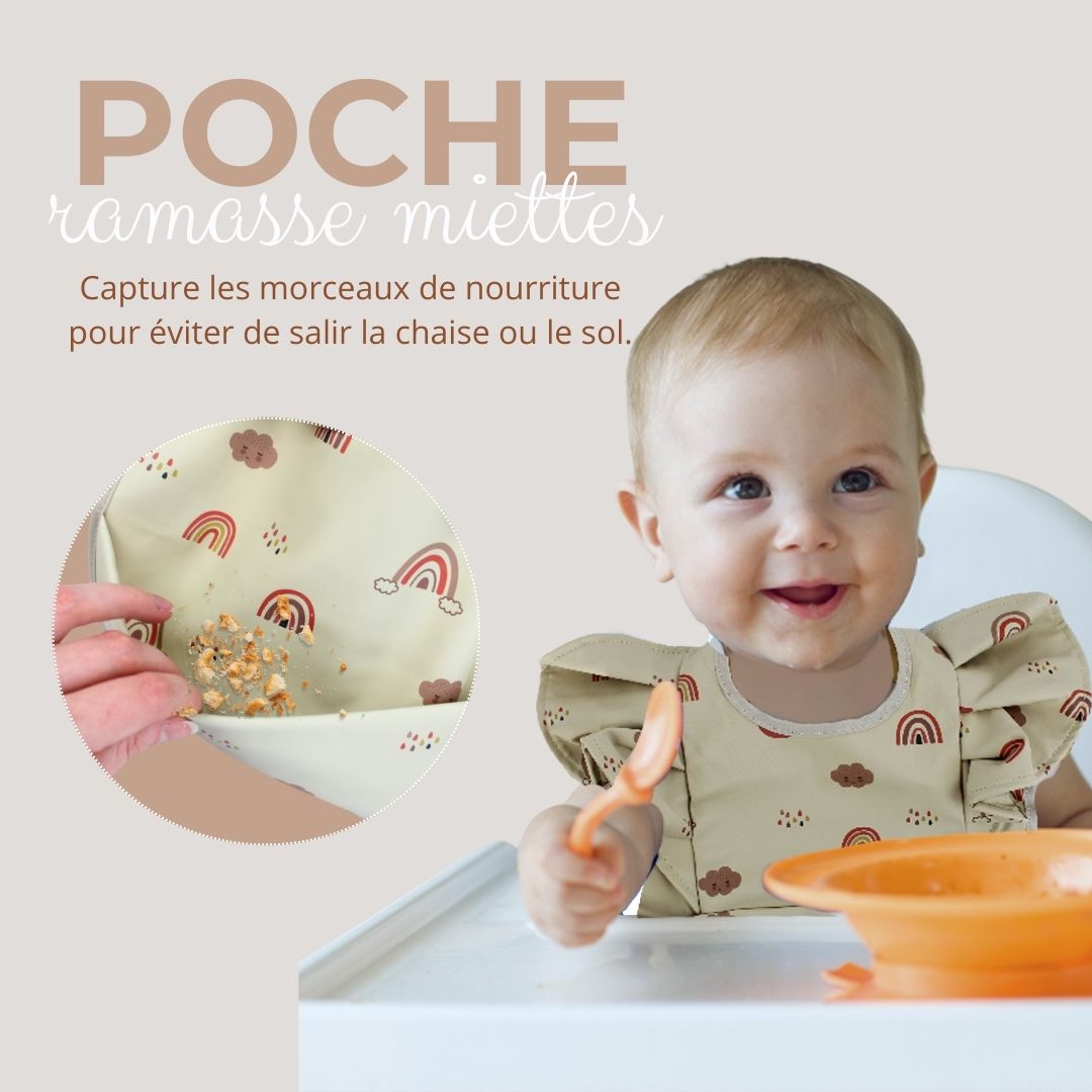 Babero impermeable con volantes y bolsillo recogemigas
