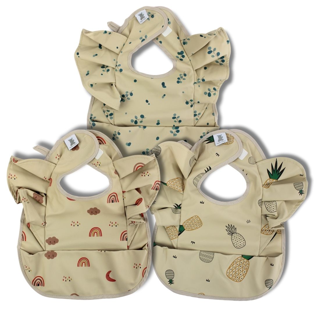 Pack de 3 Baberos Impermeables con Volantes y Bolsillo Recoge-Migas