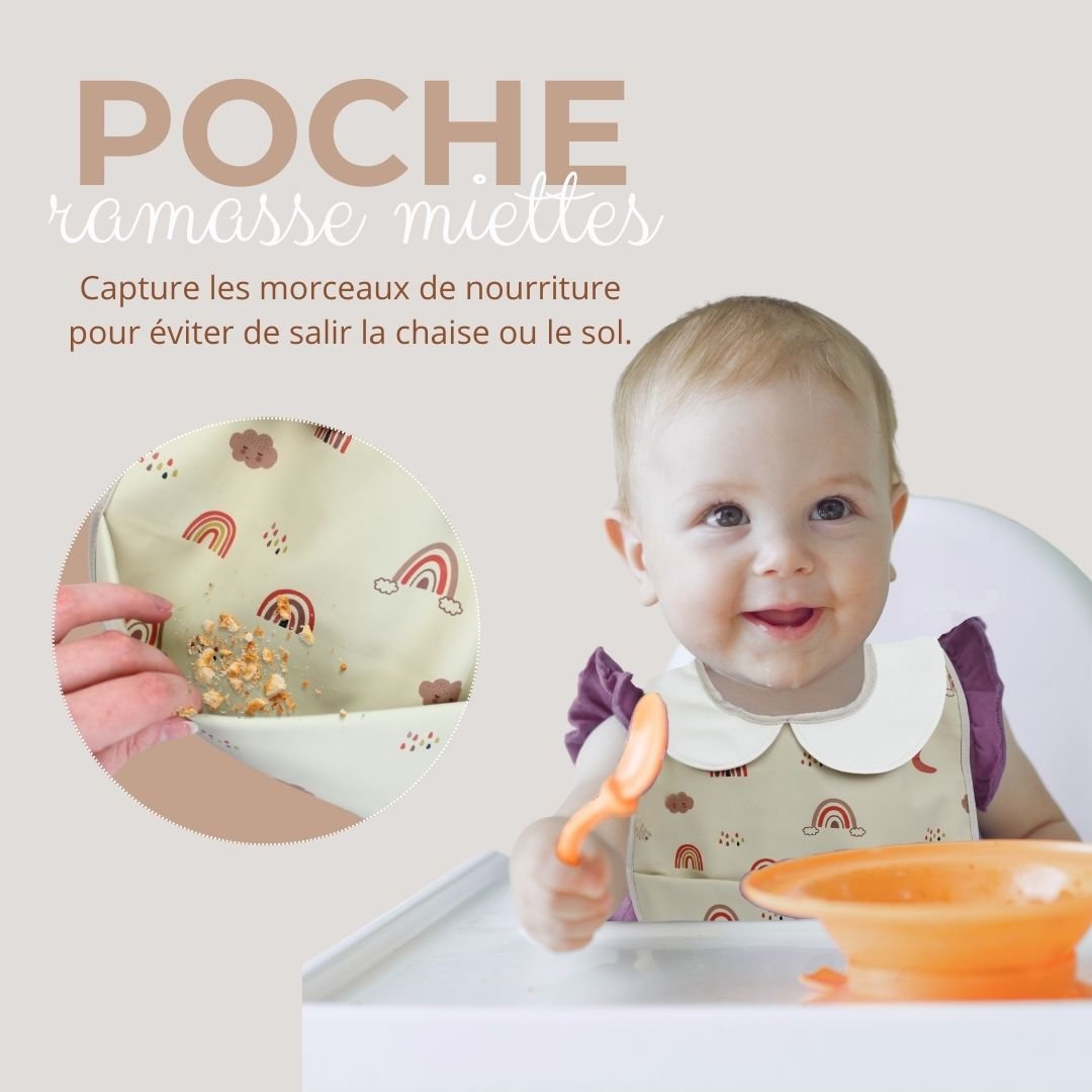 Pack de 3 Baberos Impermeables con Cuello Peter Pan y Bolsillo Recoge-Migas