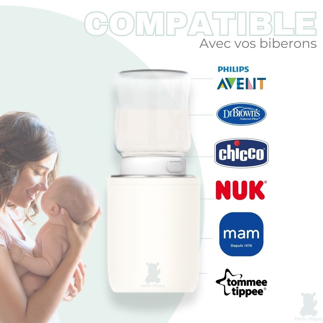 Hello Hippo Chauffe biberon compatible avec avent, dr browns, chicco, nuk, mam et tommee tippee