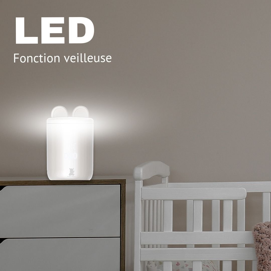 Le chauffe biberon compact Hello Hippo avec sa fonction veilleuse
