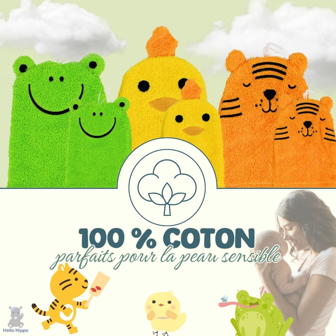 6-Pack Kids & Baby Wash Mitts (Tiger, Chick, Frog)