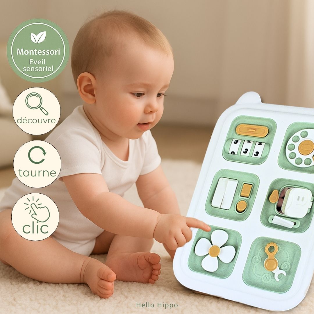 Busy Board Montessori – Jouet Éducatif Bébé 1-3 Ans pour Motricité Fine & Éveil Sensoriel