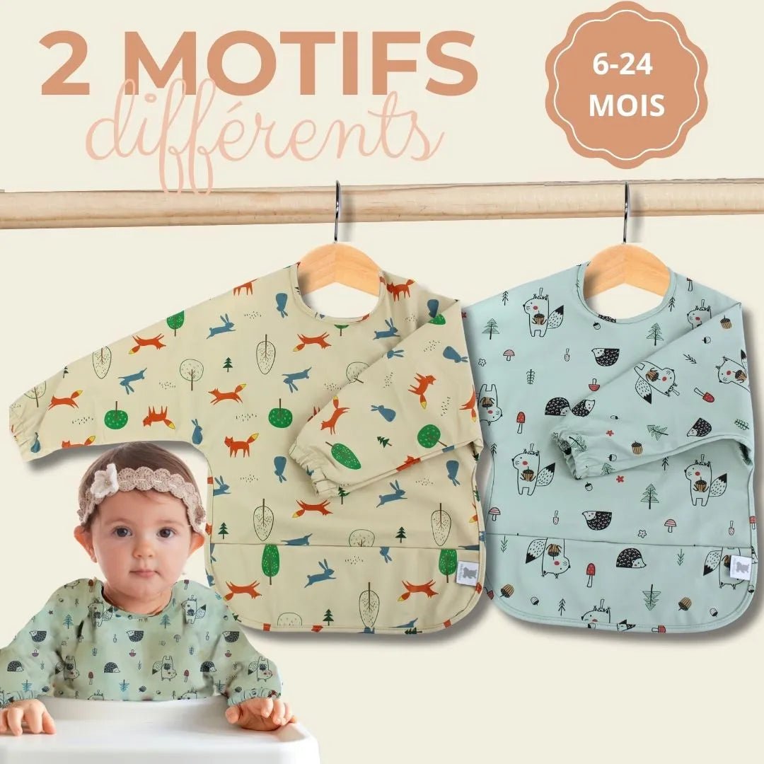 Lot de 2 Bavoirs avec Manches Longues Bébé – Imperméables, Réglables et Faciles à Nettoyer