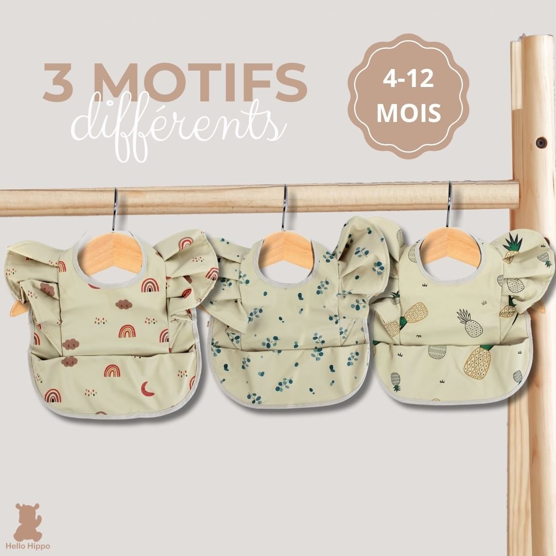 Lot de 3 Bavoirs Froufrou Imperméables avec Poche Récupératrice