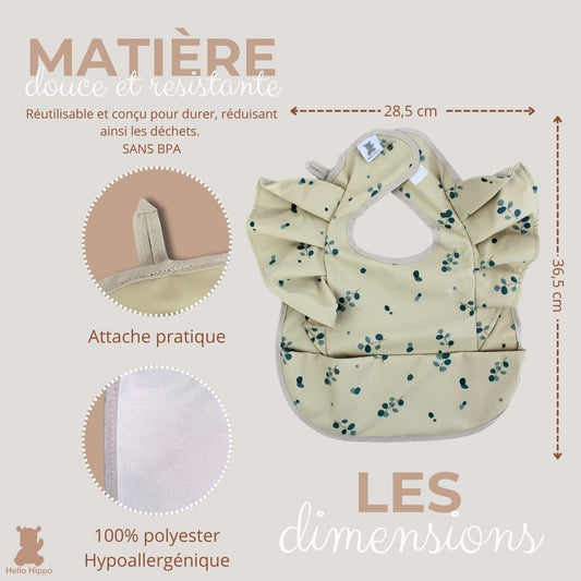Waterproof Baby Bib with Ruffles and Crumb Catcher Pocket