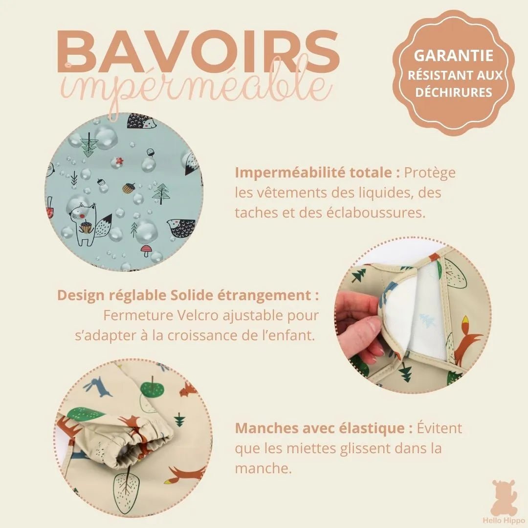 Lot de 2 Bavoirs avec Manches Longues Bébé – Imperméables, Réglables et Faciles à Nettoyer